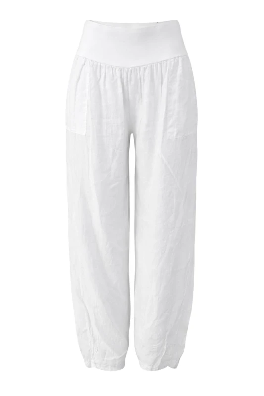 Spodnie damskie białe 100% len casual Italy luźne Uni
