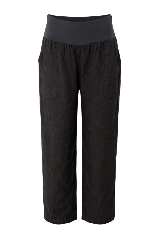 Spodnie damskie czarne 100% len casual Italy luźne Uni