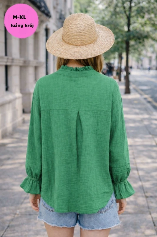 Bluzka damska zielona bawełniana Made in Italy luźna boho One Size