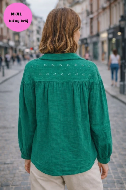 Bluzka damska zielona Bawełna 100% Made in Italy muślin boho Uni