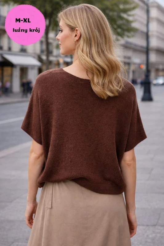Sweter damski brązowy oversize miękki Made in Italy One Size
