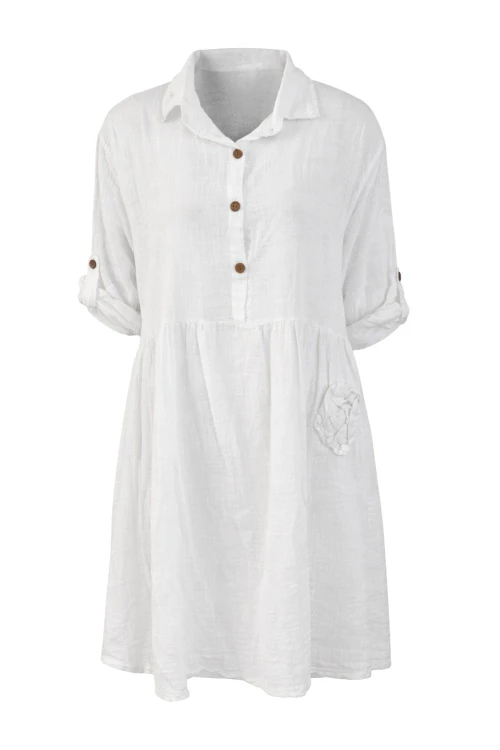 Sukienka damska biała oversize len bawełna Made in Italy lekka boho Uni