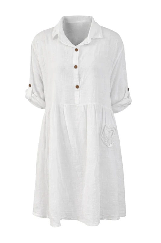 Sukienka damska biała oversize len bawełna Made in Italy lekka boho Uni
