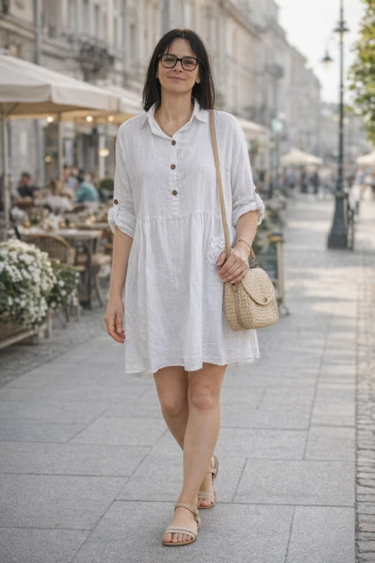 Sukienka damska biała oversize len bawełna Made in Italy lekka boho Uni