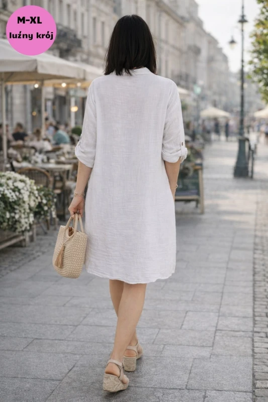 Sukienka damska biała oversize len bawełna Made in Italy lekka boho Uni