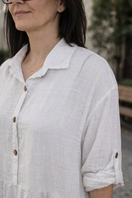 Sukienka damska biała oversize len bawełna Made in Italy lekka boho Uni