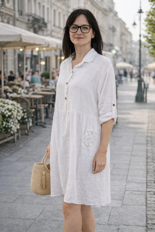 Sukienka damska biała oversize len bawełna Made in Italy lekka boho Uni