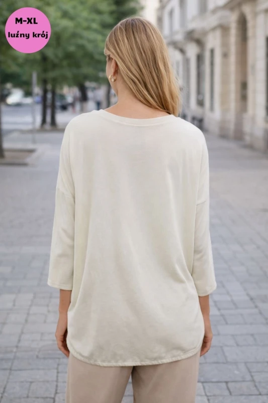 Bluzka Damska oversize Made in Italy kremowa wzór z wiązaniem Uni