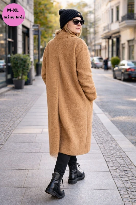 Płaszcz damski TEDDY camel bukla oversize ciepły made in Italy