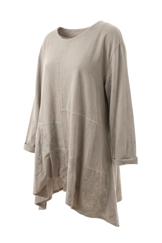 Bluzka tunika damska oversize beżowa 100% bawełna Made in Italy luźna casual