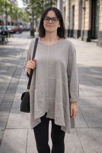 Bluzka tunika damska oversize beżowa 100% bawełna Made in Italy luźna casual