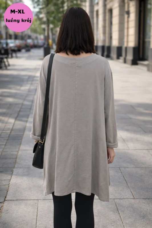 Bluzka tunika damska oversize beżowa 100% bawełna Made in Italy luźna casual