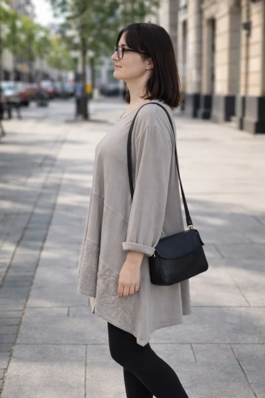 Bluzka tunika damska oversize beżowa 100% bawełna Made in Italy luźna casual