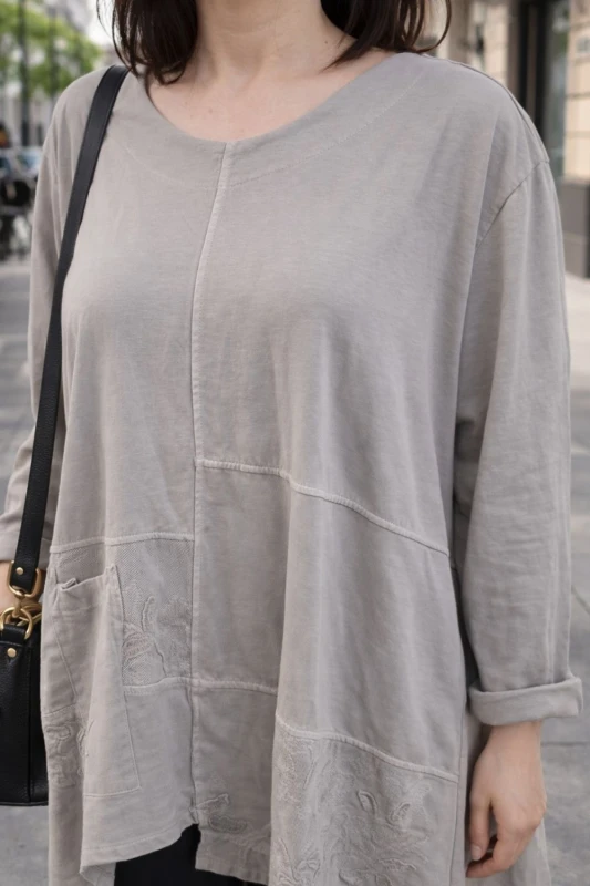 Bluzka tunika damska oversize beżowa 100% bawełna Made in Italy luźna casual