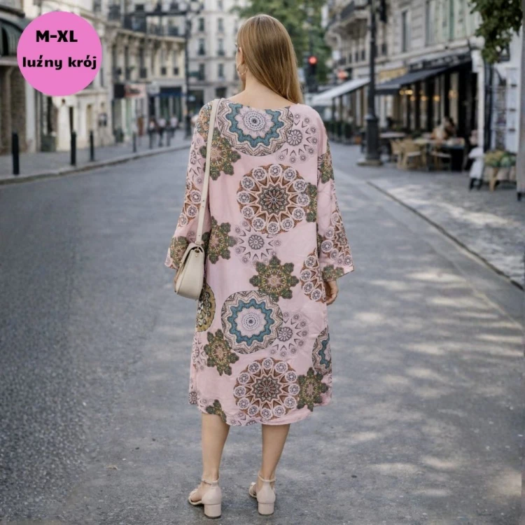 Sukienka damska boho różowa wzór mandala luźna Włoska Uni