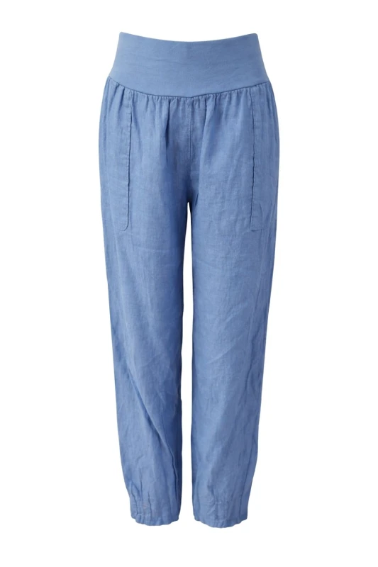 Spodnie damskie niebieskie 100% len casual Italy luźne Uni