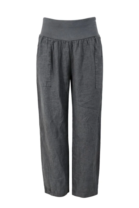 Spodnie damskie grafit 100% len casual Italy luźne Uni