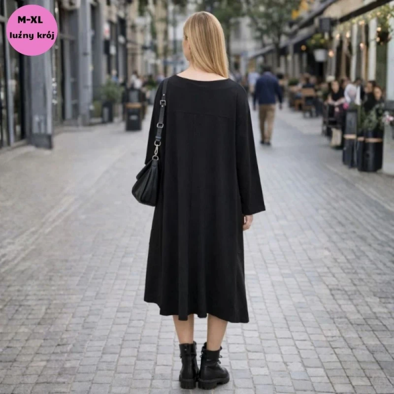 Sukienka damska Włoska Oversize Czarna Print 100% Bawełna Uni