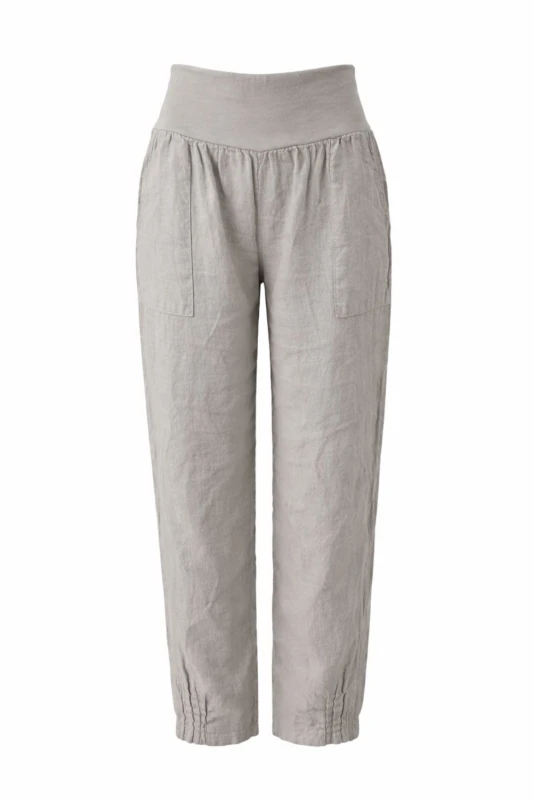 Spodnie damskie beżowe 100% len casual Italy luźne Uni