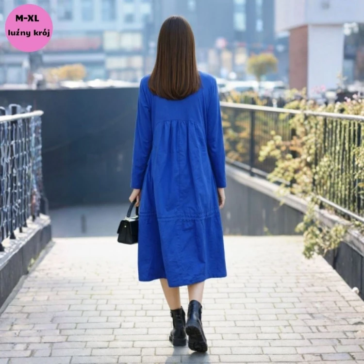Sukienka damska regulowana Oversize midi niebieska M/L