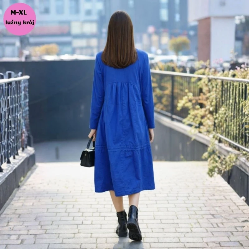 Sukienka damska regulowana Oversize midi niebieska M/L