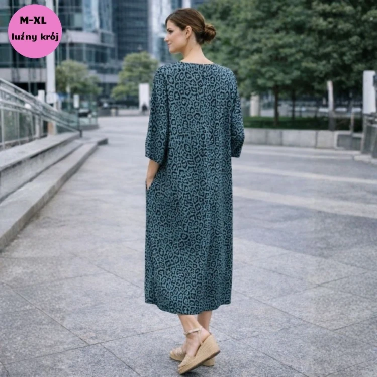 Sukienka damska panterka zielona 100% wiskoza oversize Włoska One Size