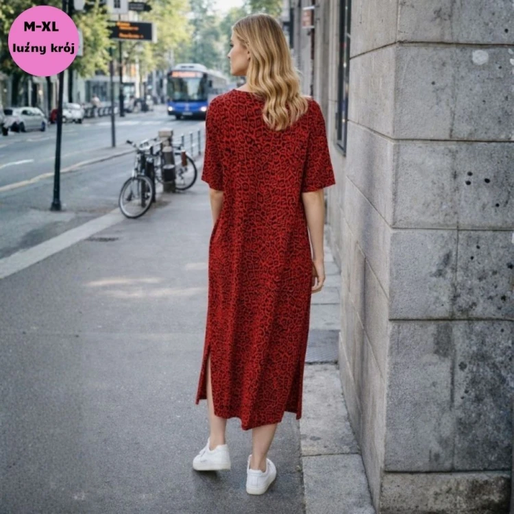 Sukienka damska czerwona PANTERKA oversize Made in Italy Uniwersalna