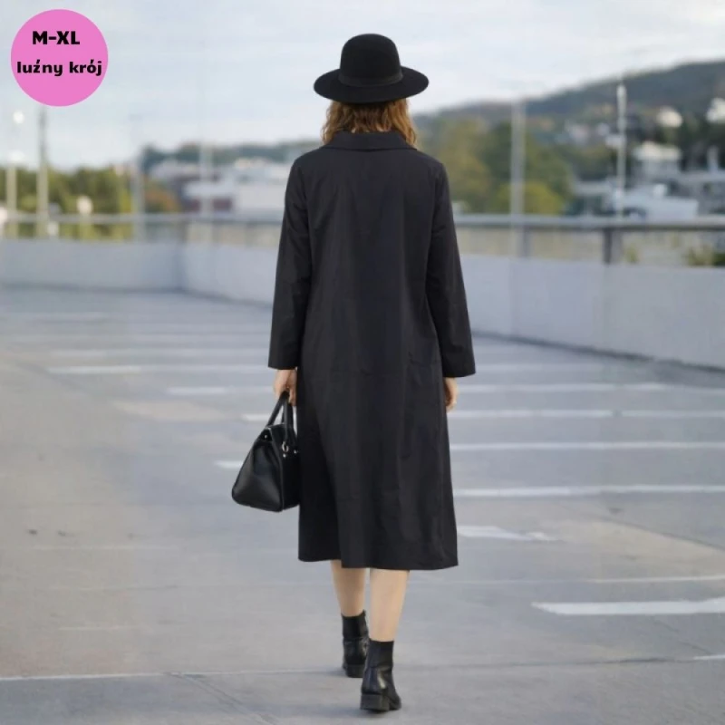 Sukienka koszulowa czarna MIDI z printem liter Oversize M/L