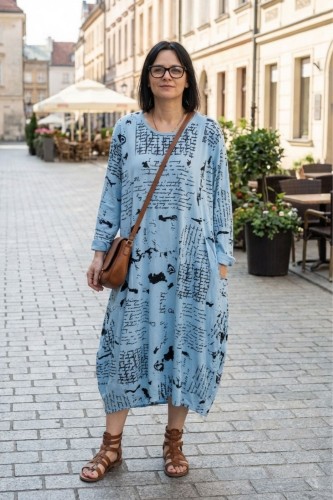 Sukienka damska oversize niebieska napisy kieszenie Made in Italy bawełna Uni