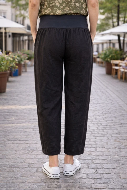 Spodnie damskie czarne 100% len casual Italy luźne Uni
