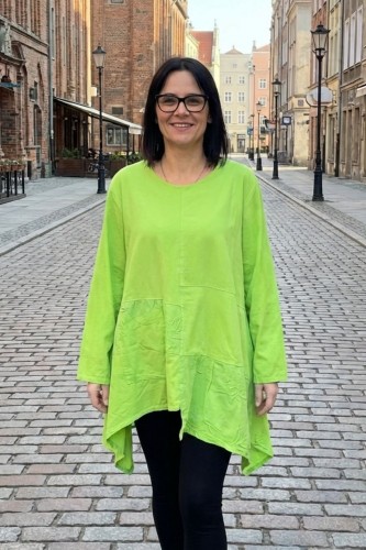 Bluzka tunika damska oversize jasnozielona 100% bawełna Made in Italy luźna casual