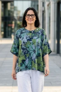 Bluzka damska len bawełna Made in Italy luźna oversize kwiatowa Uni