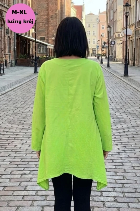 Bluzka tunika damska oversize jasnozielona 100% bawełna Made in Italy luźna casual