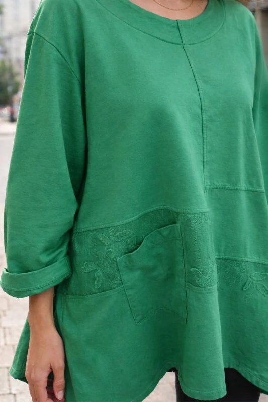 Bluzka tunika damska oversize zielona 100% bawełna Made in Italy luźna casual