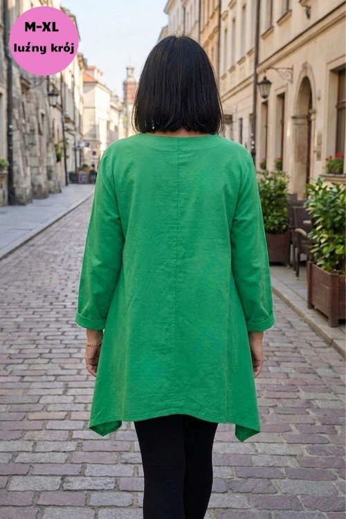Bluzka tunika damska oversize zielona 100% bawełna Made in Italy luźna casual