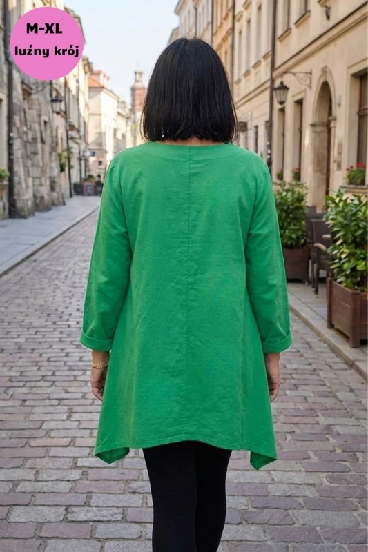 Bluzka tunika damska oversize zielona 100% bawełna Made in Italy luźna casual