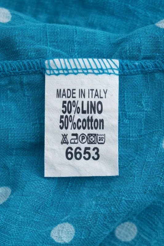 Bluzka damska Turkusowa w Groszki Len Bawełna Made in Italy Oversize