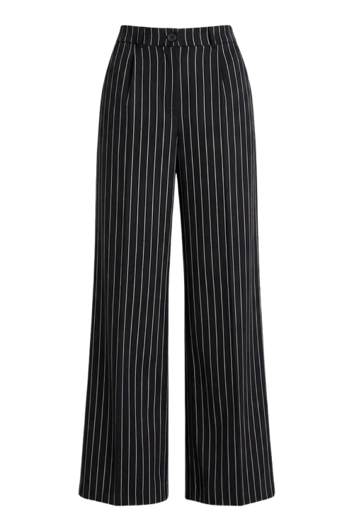 Spodnie damskie eleganckie szerokie czarne w paski S
