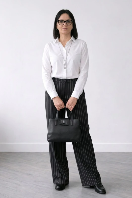 Spodnie damskie eleganckie szerokie czarne w paski L