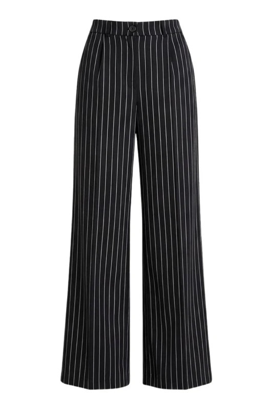 Spodnie damskie eleganckie szerokie czarne w paski L