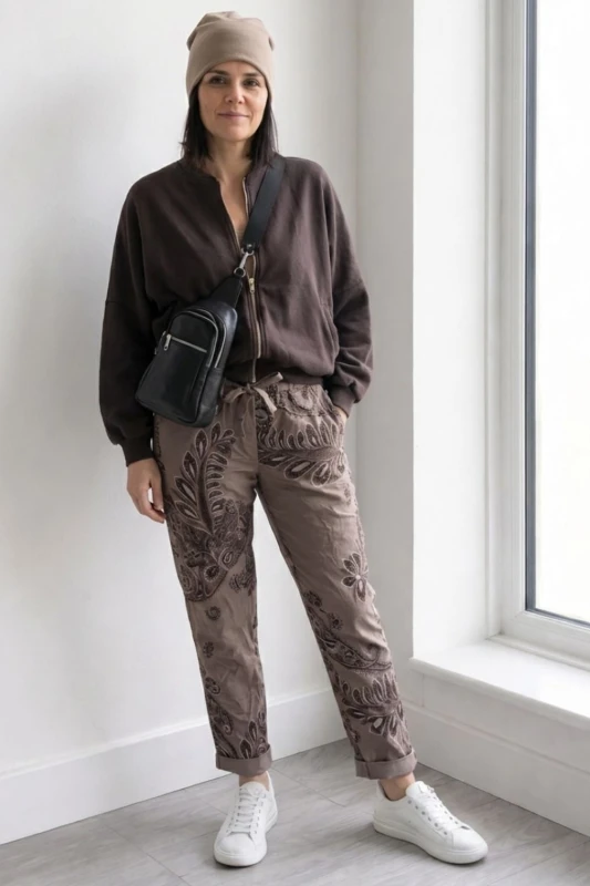 Bluza damska bomberka czekoladowa 100% bawełna Made in Italy Uni