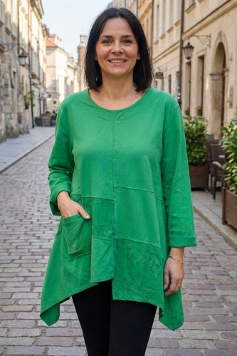 Bluzka tunika damska oversize zielona 100% bawełna Made in Italy luźna casual