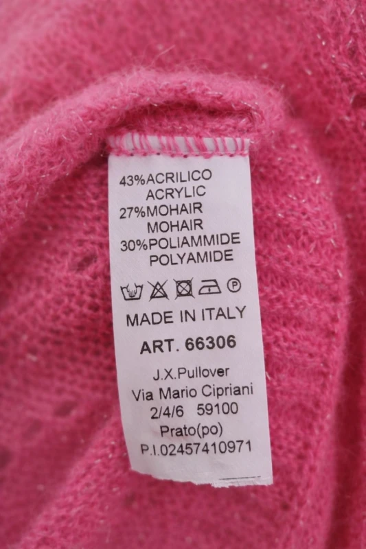 Sweter damski różowy ze srebrną nitką moher Italy oversize miękki