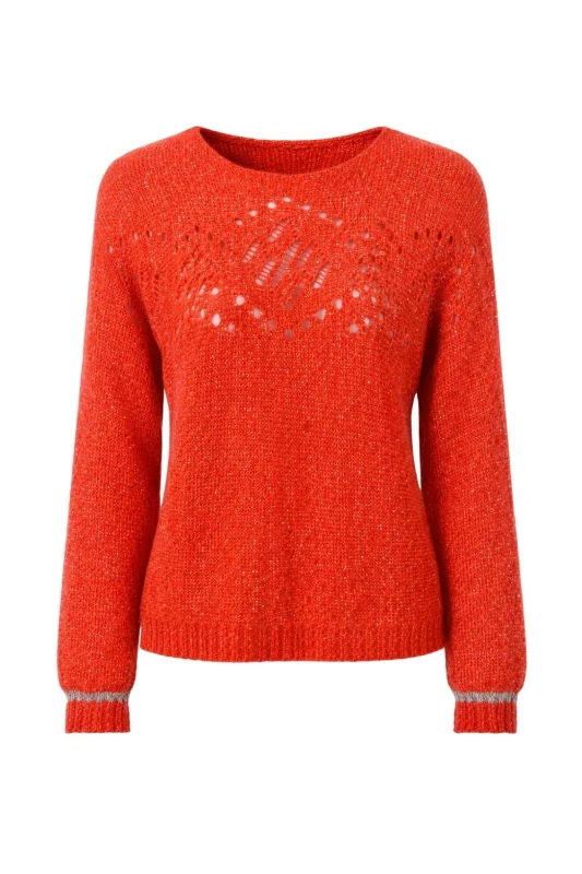 Sweter damski pomarańczowy ze srebrną nitką moher Italy oversize miękki