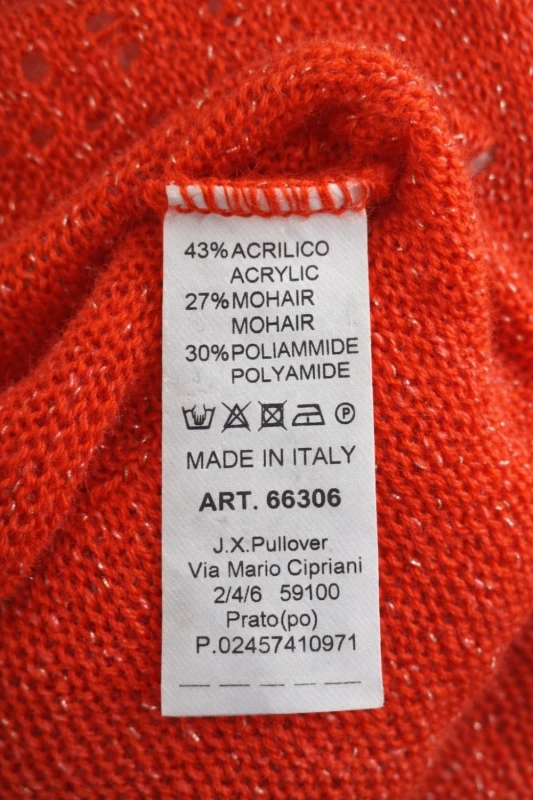 Sweter damski pomarańczowy ze srebrną nitką moher Italy oversize miękki