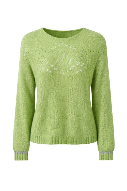 Sweter damski limonkowy zielony ze srebrną nitką moher Italy oversize miękki