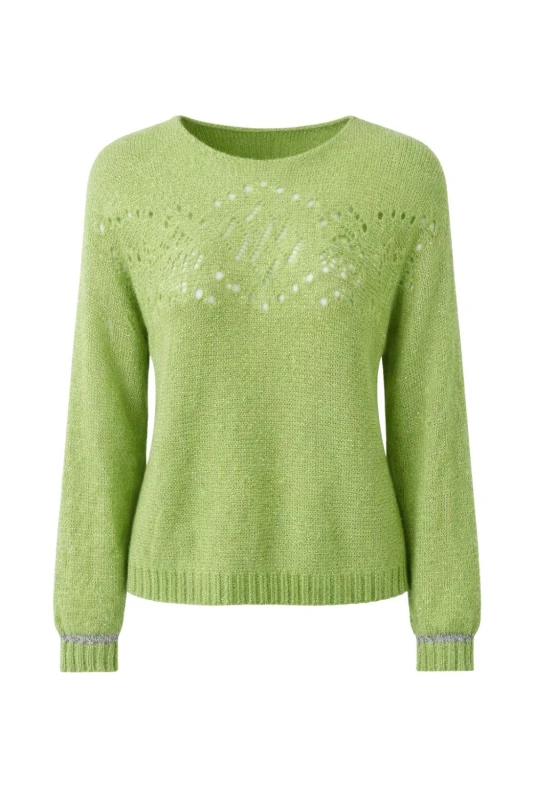Sweter damski limonkowy zielony ze srebrną nitką moher Italy oversize miękki