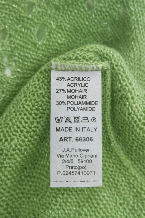 Sweter damski limonkowy zielony ze srebrną nitką moher Italy oversize miękki