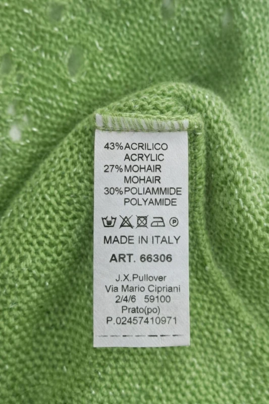 Sweter damski limonkowy zielony ze srebrną nitką moher Italy oversize miękki