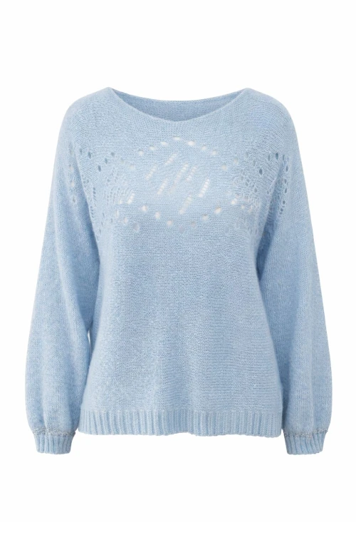Sweter damski błękitny ze srebrną nitką moher Italy oversize miękki